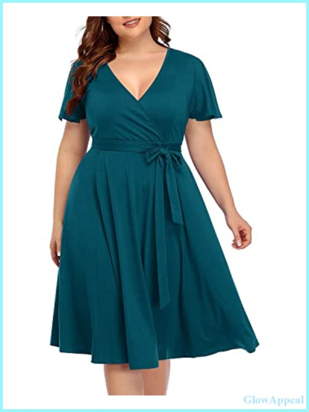 Plus Size A-Line Faux Wrap Midi Dress with Flutter Sleeves